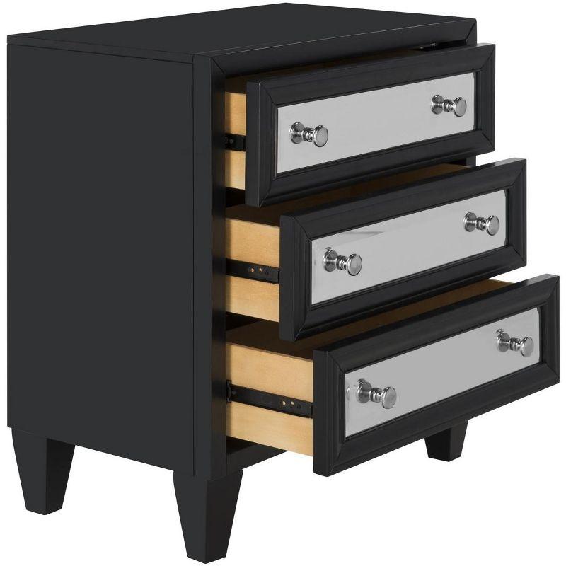 Transitional Black Mirrored 3-Drawer Chest, 25" W