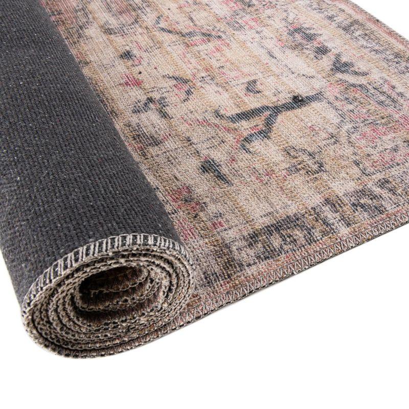 Beige Pink Rectangular Washable Synthetic Area Rug