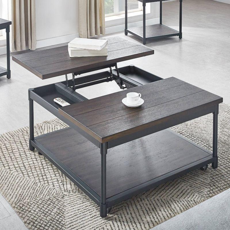 Prescott Lift Top Square Cocktail Table Dark Brown - Steve Silver Co.: Rustic Style, Metal Frame, Wood Veneer Top