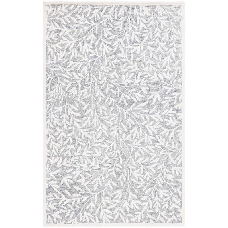 Gray and Ivory Hand-Tufted Wool Floral Area Rug, 3' x 5'