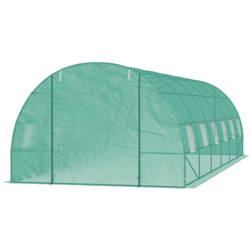 Outsunny 26' x 10' x 7' Outdoor Walk-In Tunnel Greenhouse with Roll-up Windows & Zippered Door, Steel Frame, & PE Cover