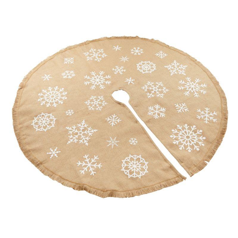 Juvale 60 Inch Burlap Christmas Tree Skirt, Rustic Snowflake Holiday Decorations for Home