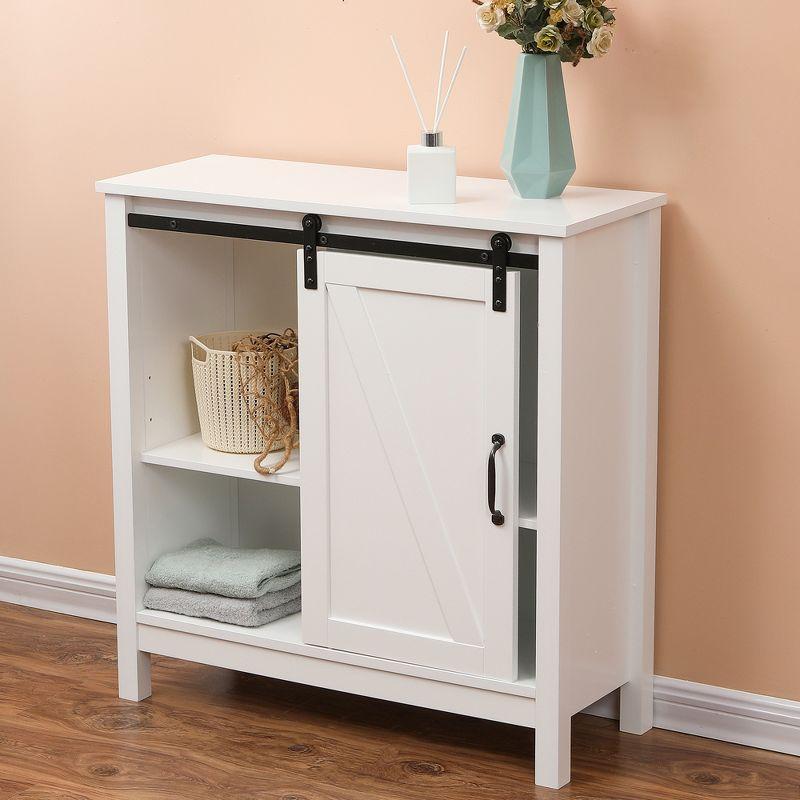 LuxenHome Farmhouse White MDF Wood Bathroom Storage Cabinet