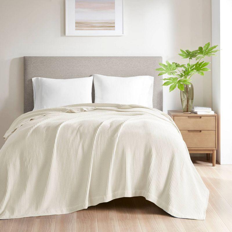 Ivory Waffle Weave Breathable Cotton Full/Queen Blanket