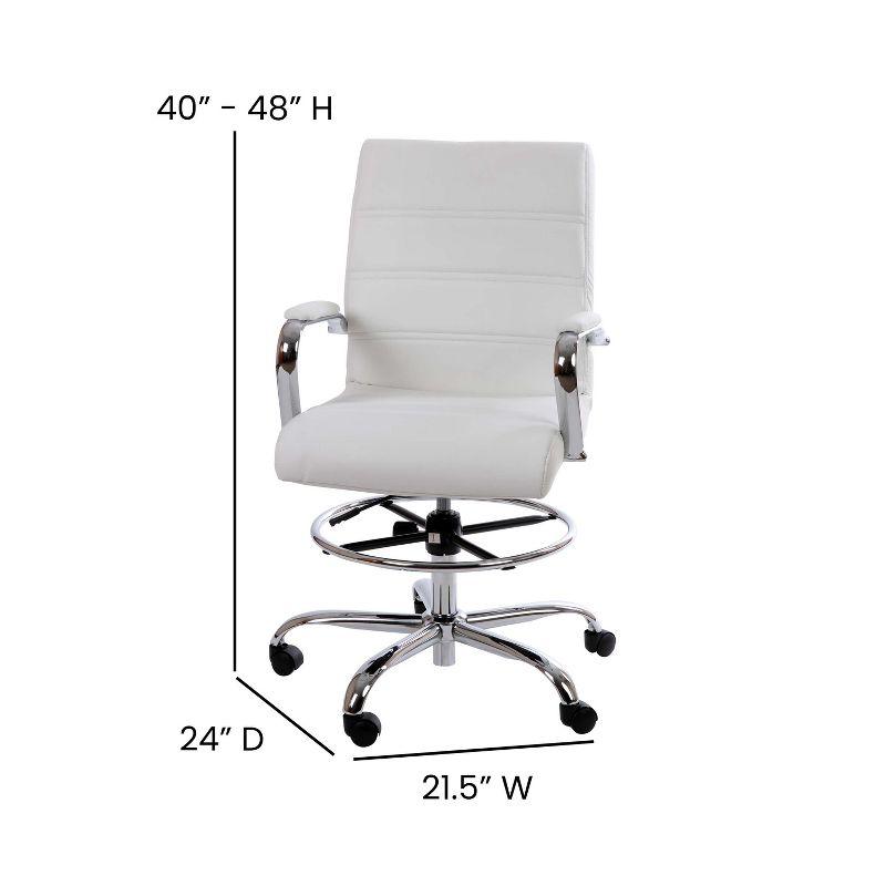 Modern White LeatherSoft Swivel Drafting Chair with Chrome Base