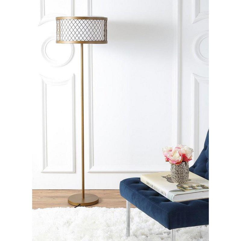 Contemporary Antique Gold Mesh Floor Lamp with White Cotton Shade