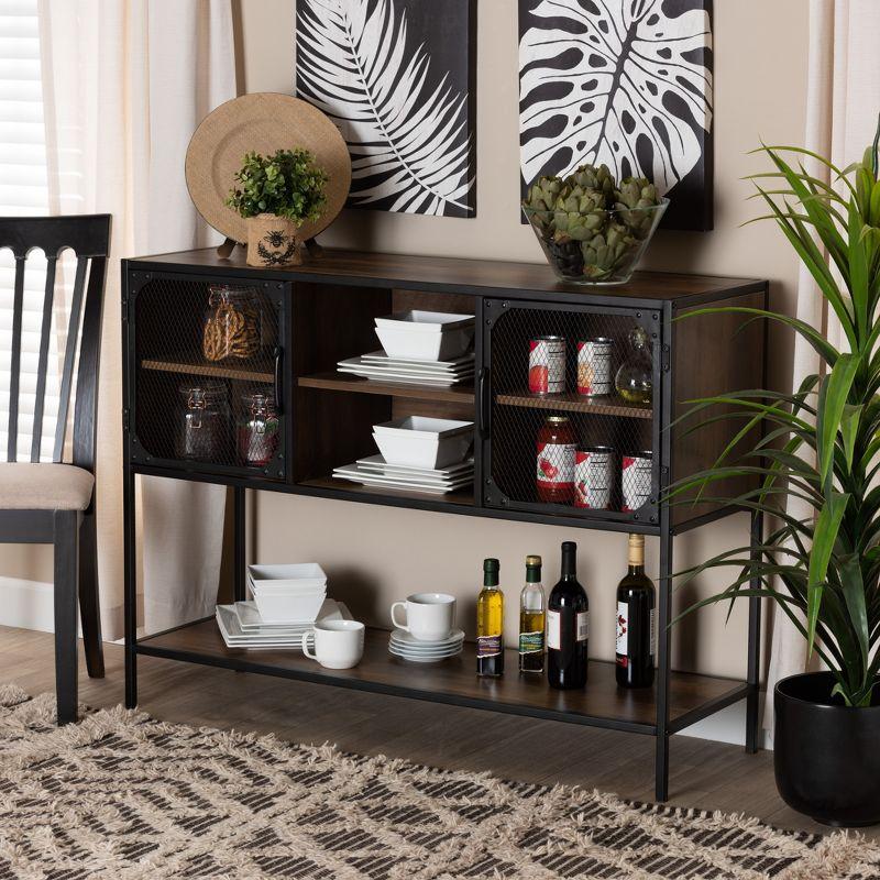 Walnut Brown and Black Metal Industrial 2-Door Sideboard