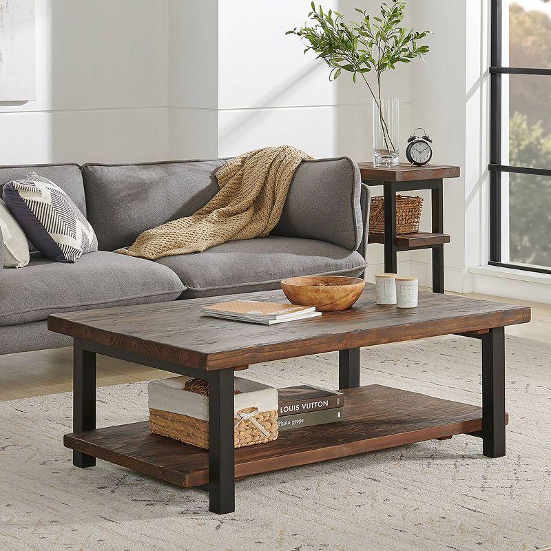 Pomona 48" Rustic Wood and Metal Coffee Table with Shelf