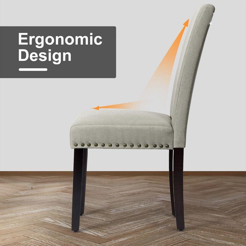 Costway Set of 2 Fabric Dining Chairs Upholstered with Nailhead Trim Beige