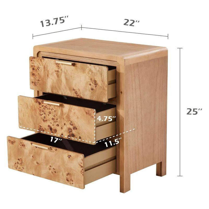 COZAYH Farmhouse 3 Drawer Dresser, Rustic Vintage Nightstand, Home Bedroom Wooden Side Table Burl Finish Vintage Accent, Natural