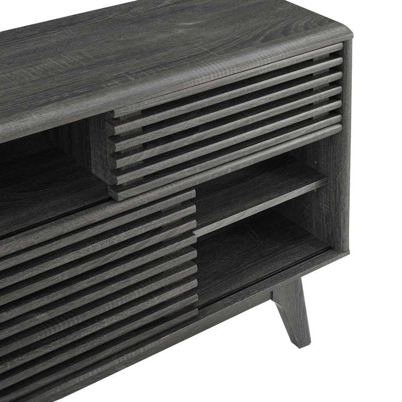 Render Display TV Stand for TVs up to 48" Charcoal - Modway: Modern Media Storage, Slatted Door, Cable Management