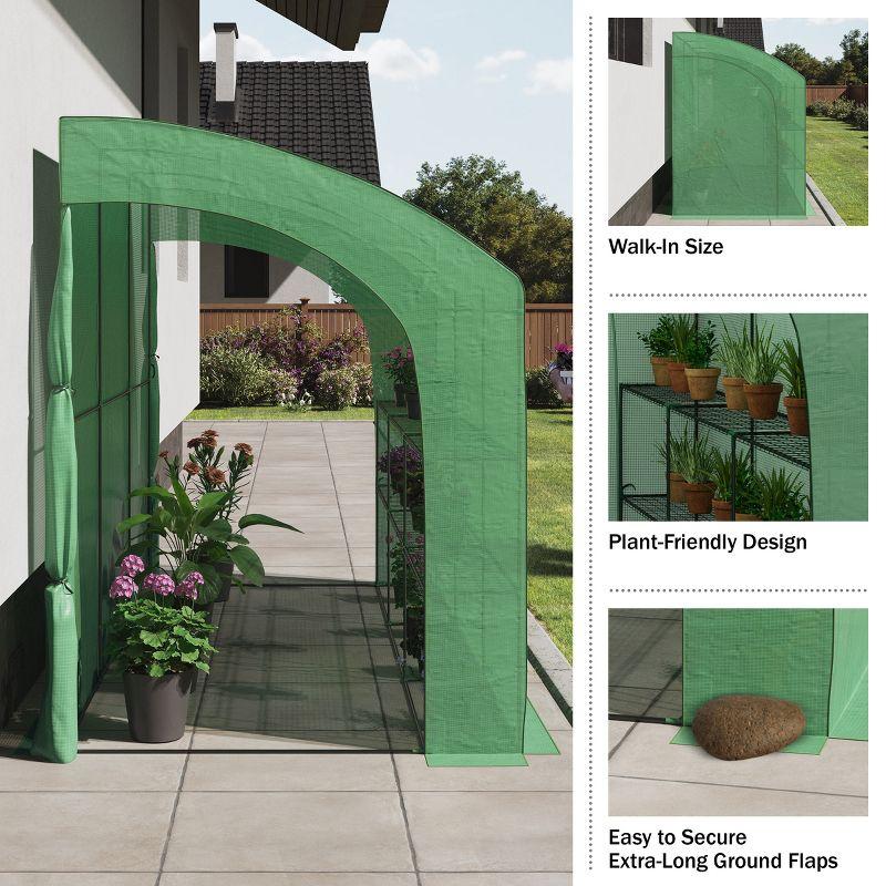 Lean To Greenhouse - 10ft x 5ft x 7ft Walk In Green House with Roll-Up Zippered Doors and 6 Shelves - Gardening Supplies by Home-Complete (Green)