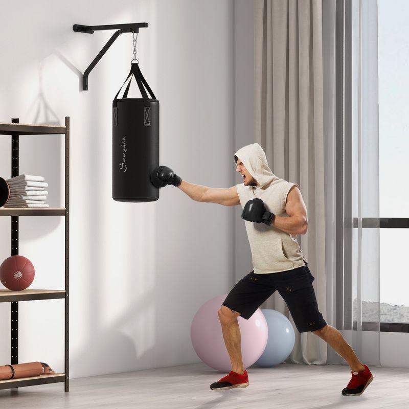 Soozier Heavy Bag Wall Mount Set with Unfilled Punching Bag, Bracket, Boxing Gloves, Hand Wraps, and 360° Swivel Hook