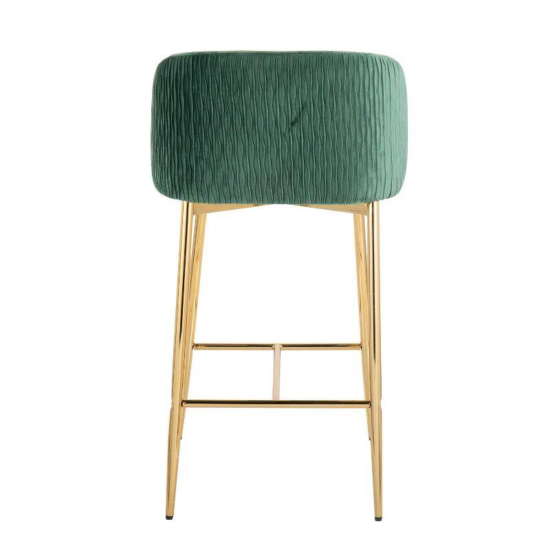 Set of 2 Green Velvet and Gold Metal Counter Stools