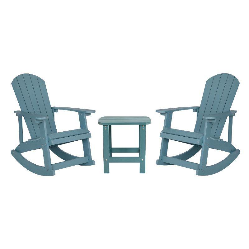 Flash Furniture Set of 2 Savannah All-Weather Poly Resin Wood Adirondack Rocking Chairs with Side Table