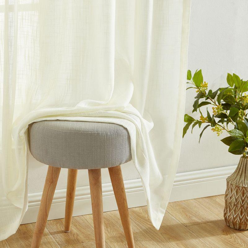 HLC.ME Linda Faux Linen Textured Semi Sheer Privacy Sun Light Filtering Window Rod Pocket Thick Curtains Panels, Set of 2 - White, 54 W x 72 L