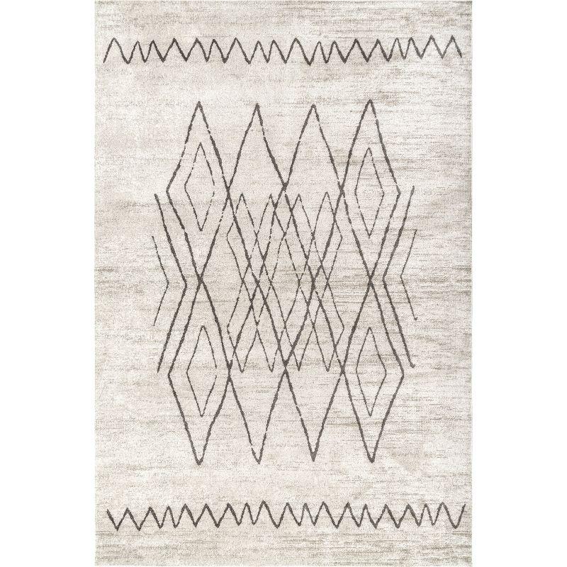 Eco-Friendly Easy-Care Beige Geometric Synthetic Area Rug, 4' x 6'