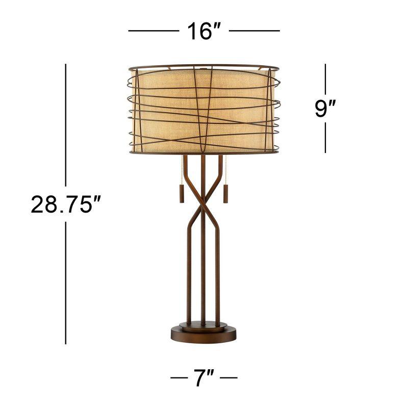 Franklin Iron Works Marlowe 28 3/4" Tall Rustic Modern End Table Lamp Pull Chain Brown Bronze Finish Metal Single Woven Shade Living Room Bedroom