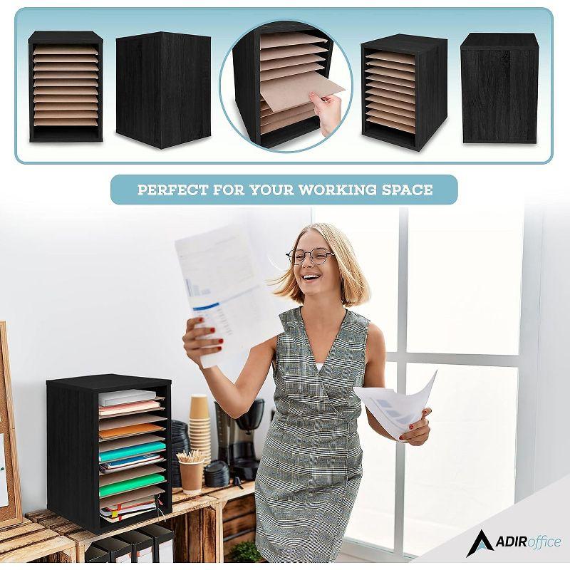 AdirOffice 500 Series 11 Compartment Wooden Literature Organizer  10.75" x 11.8" Black (500-11-BLK)