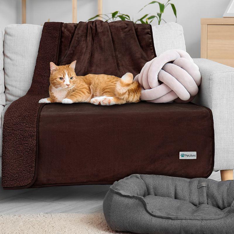 PetAmi Waterproof Dog Blanket For Pet Cat, Faux Shearling Fleece Couch Cover, Soft Plush Washable Reversible Throw