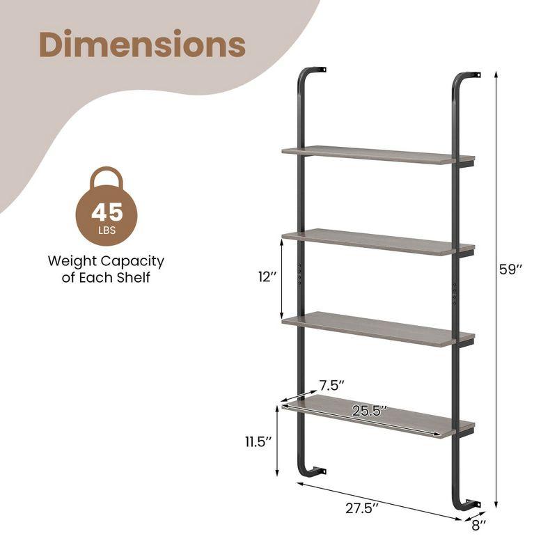 Costway 1 PCS 4-Tier Wall-mounted Ladder Shelf Display Bookshelf with Heavy-duty Metal Frame