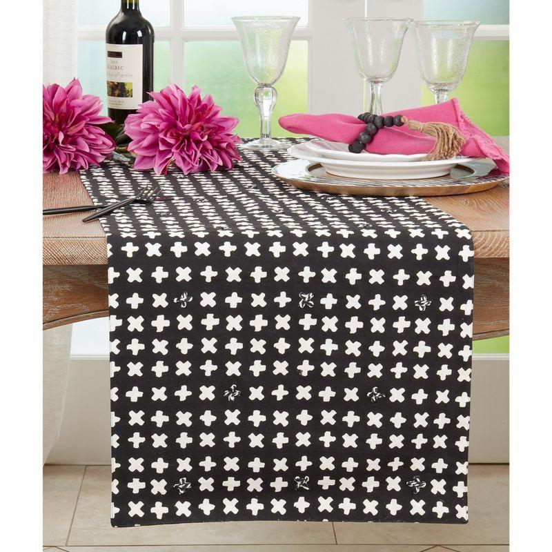 Saro Lifestyle Table Runner with Embroidered Crosses Design, 16"x72", Black