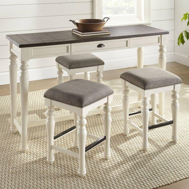 4pc Joanna Sofa Bar Set Ivory/Mocha - Steve Silver Co.: Farmhouse Style, Linen-Look Stools, Storage Drawer