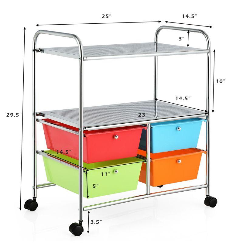 Tangkula 4-Drawer Rolling Storage Cart Metal Rack Organizer Shelf with Wheels Multicolor