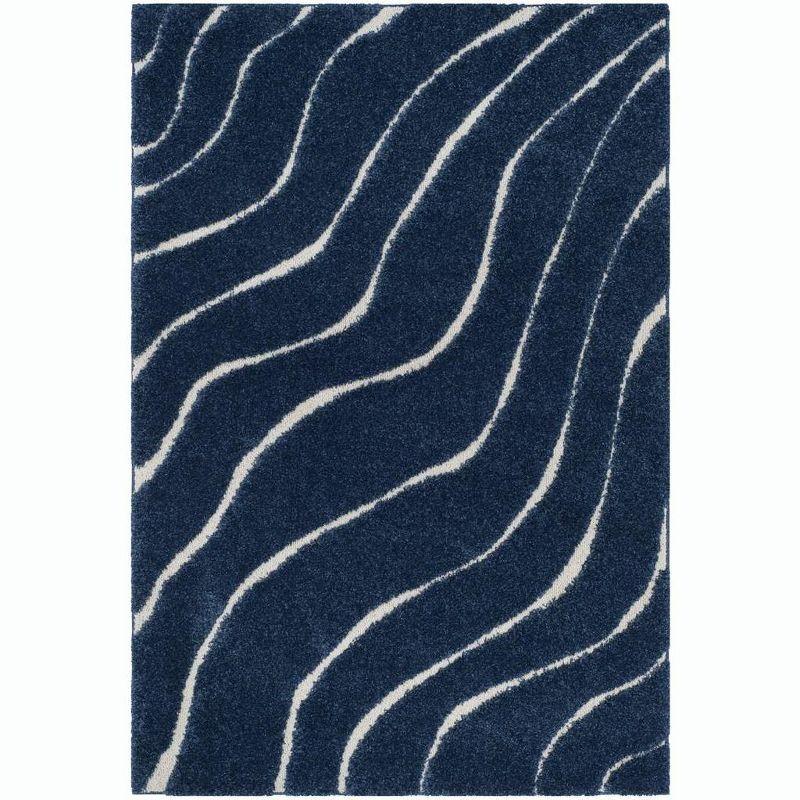 Florida Shag SG472 Power Loomed Indoor Area Rug - Dark Blue/Cream - 5'3"x7'6" - Safavieh