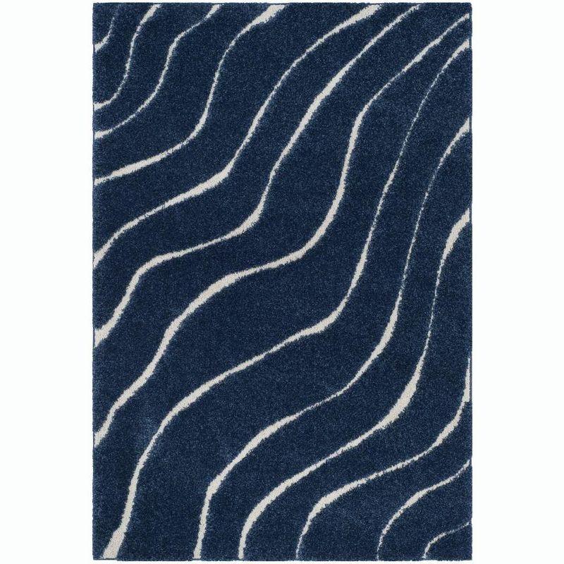 Luxe Blue Synthetic 59" Round Shag Rug with Non-Slip Feature