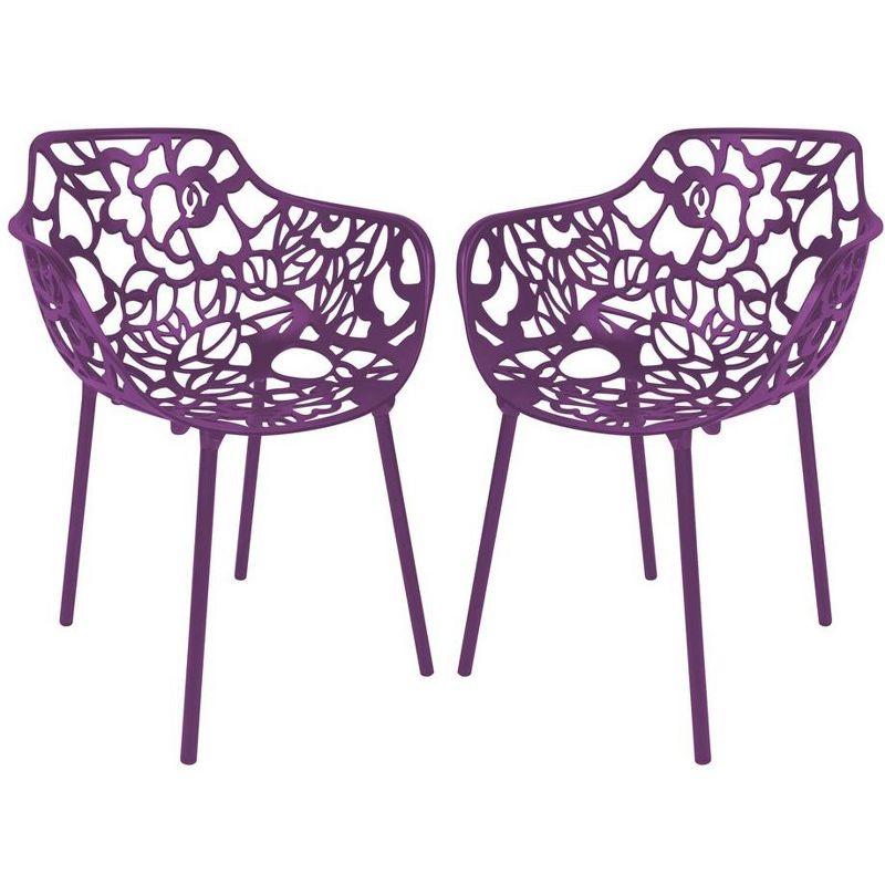 LeisureMod Devon Aluminum Stackable Outdoor Dining Armchair Set of 2, Purple
