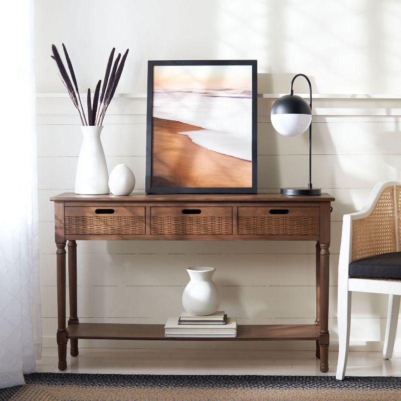 Landers Brown Wood and Metal 3-Drawer Console Table