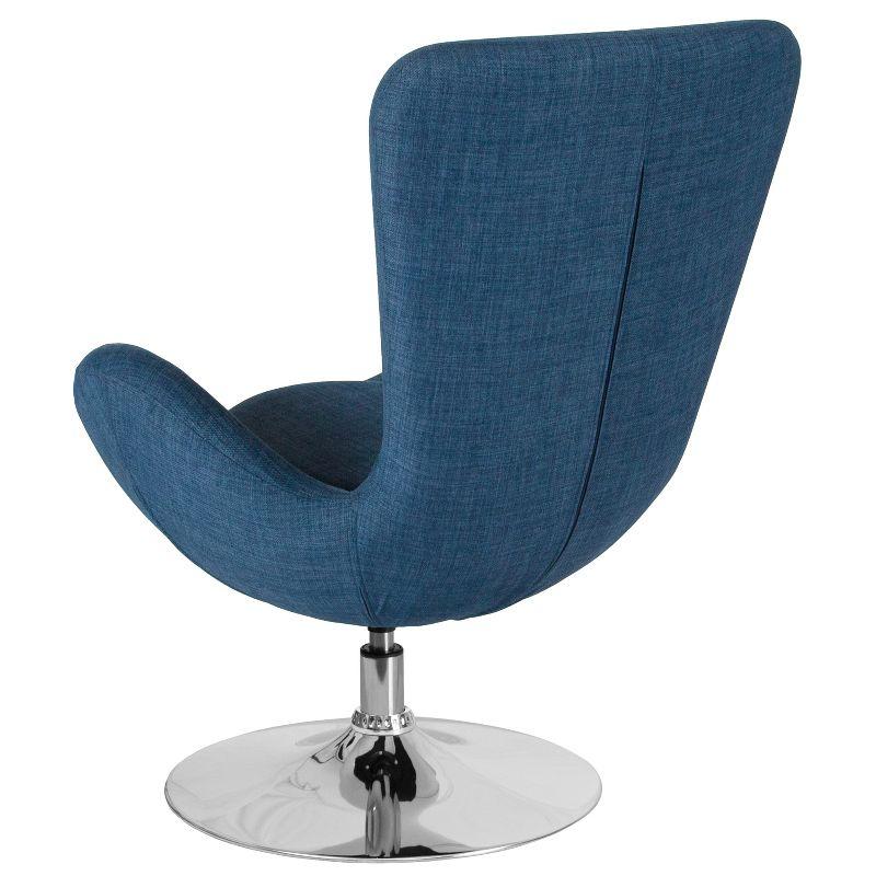 Merrick Lane High-Back Egg Style Lounge Chair in Blue Fabric Upholstery With 360° Swivel Chrome Base