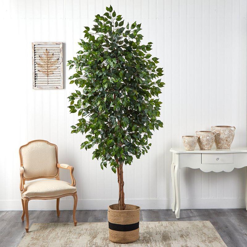 Nearly Natural 8-ft Ficus Artificial Tree in Handmade Natural Cotton Planter