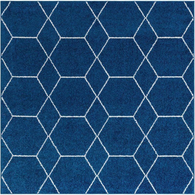 Navy Blue Square Synthetic Trellis Easy-Care Area Rug