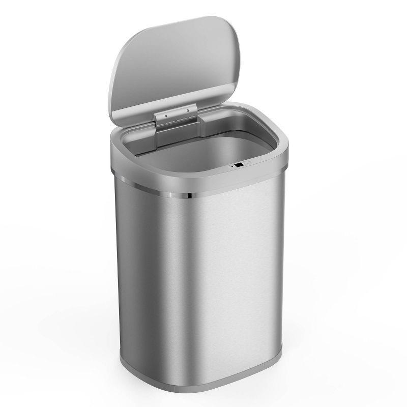 Nine Stars 21gal Motion Sensor Oval Shape Stainless Steel Trash Can Silver: Fingerprint-Resistant, Quiet Closing Lid