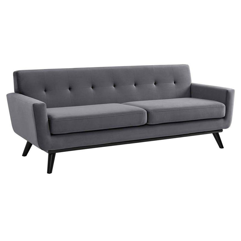 Gray Tufted Velvet Sofa with Removable Cushions, 91"