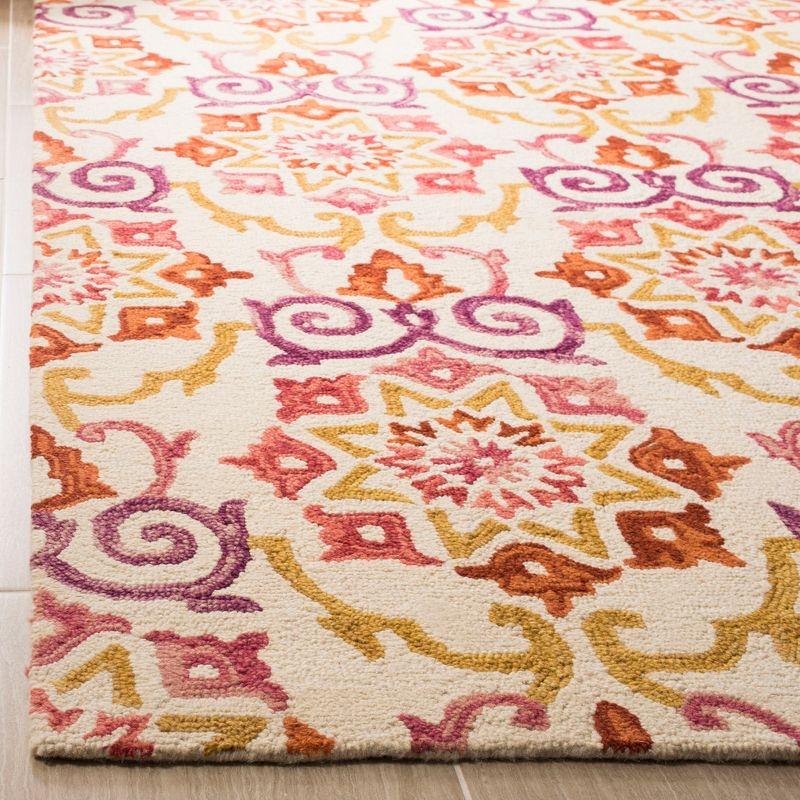 Ivory and Rust Floral Hand-Knotted Wool Area Rug