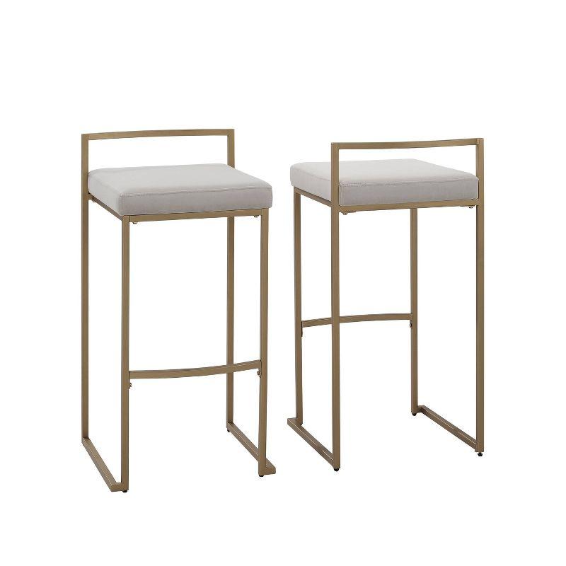 Harlowe Modern Gray Velvet & Steel Bar Stools, Set of 2