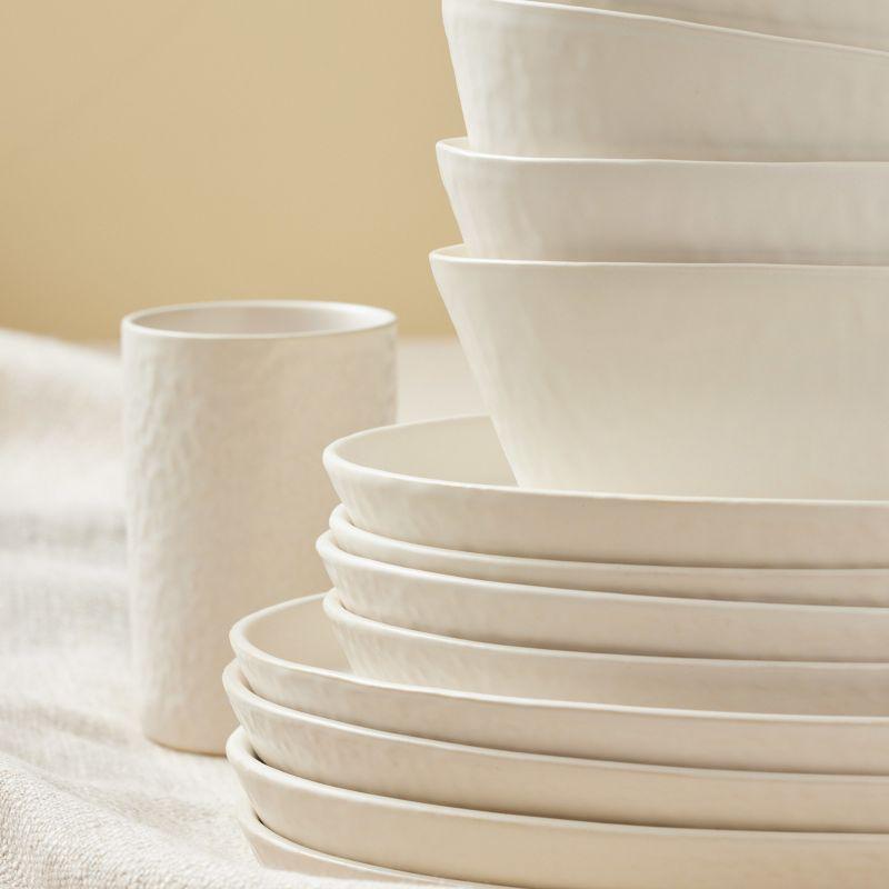 Katachi Ivory Stoneware 16-Piece Dinnerware Set for 8