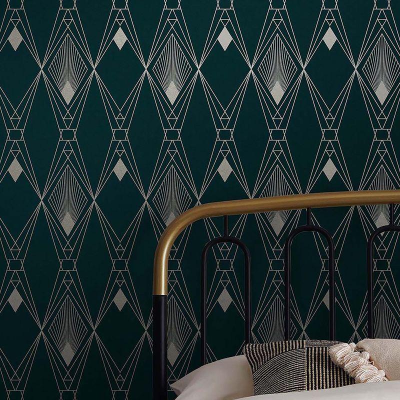 Teal and Gold Art Deco Geometric Removable Wallpaper