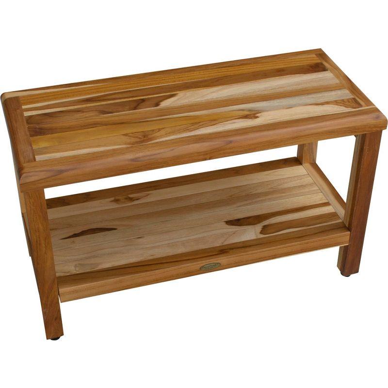 30" Eleganto ED1000 Wide Teak Shower Bench with Shelf - EcoDecors: Bathroom Stool, Rectangular, Water Resistant