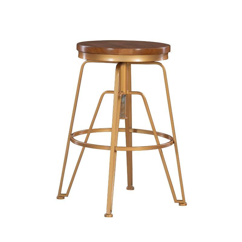 Adjustable Rustic Brown Swivel Stool with Matte Gold Metal Frame
