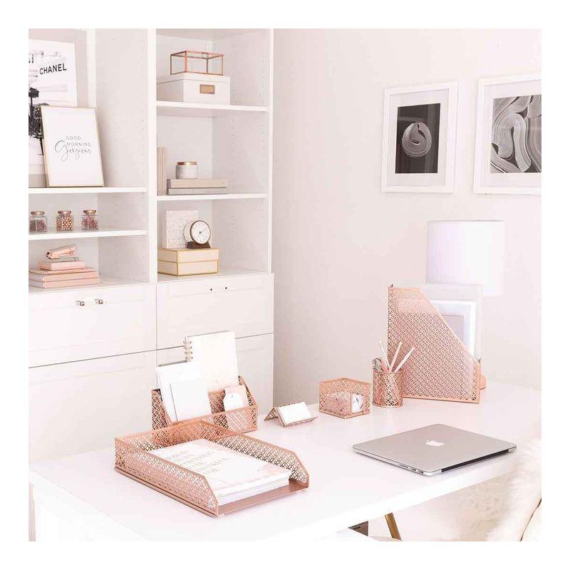 Blu Monaco 6 Piece Rose Gold Desk Organizer Set - Desk Sets- Office Set- Rose Gold Desk Accessories - Desktop Organization
