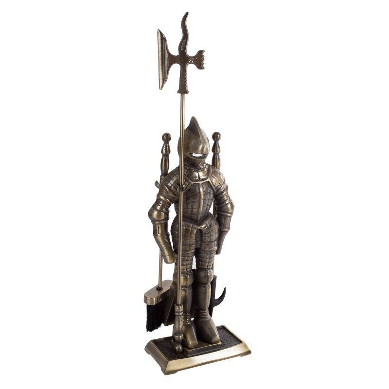3-Piece Fireplace Tool Set- Medieval Knight Cast Iron Statue Holds Heavy Duty Essential Tools - Includes Shovel, Broom & Poker by Lavish Home