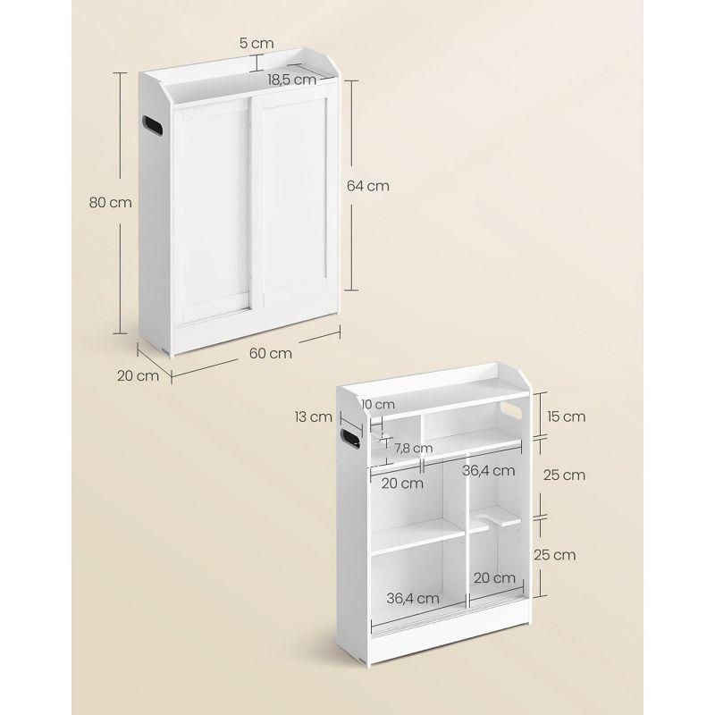 VASAGLE Bathroom Cabinet, Slim Bathroom Storage Cabinet, Toilet Paper Holder and Brush Compartment, Sliding Doors, Adjustable Shelves,