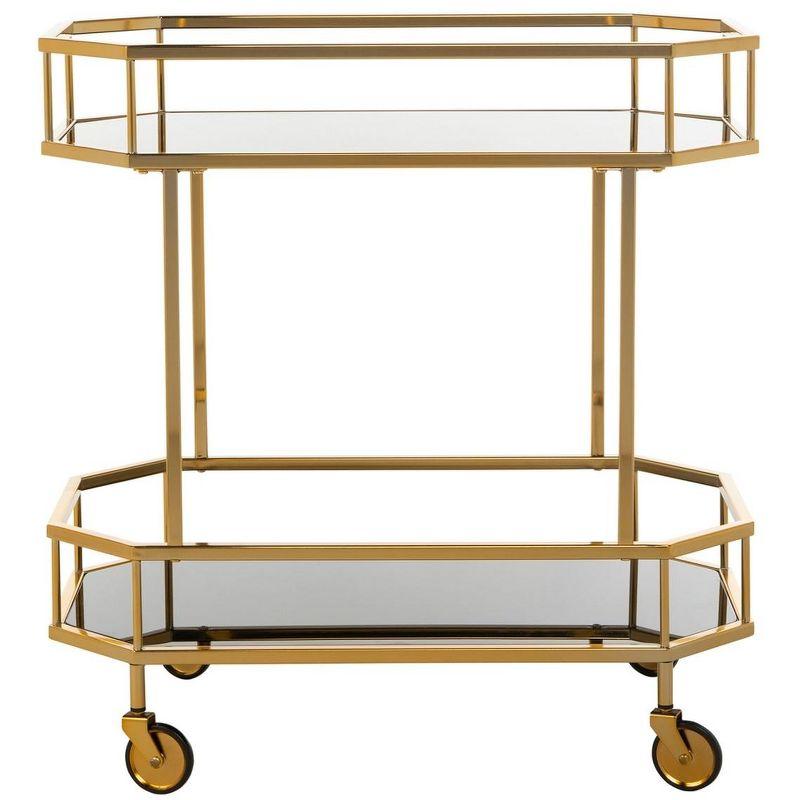 Luxurious Brass Finish and Tinted Glass 2-Tier Bar Cart with Storage