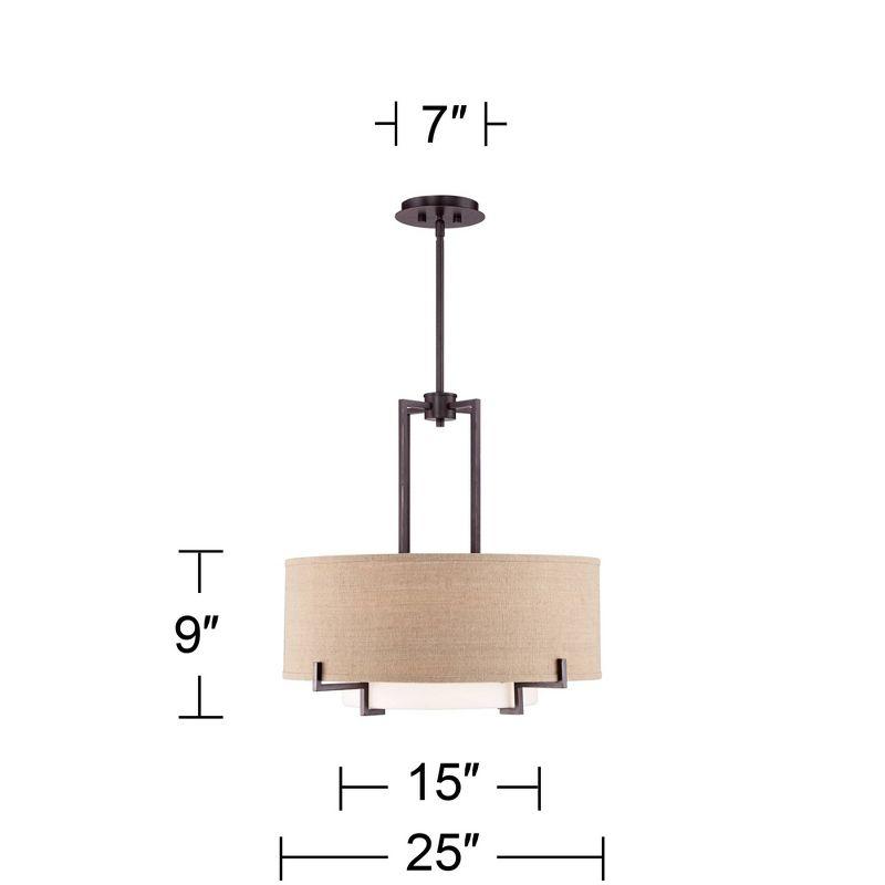 Possini Euro Design Concentric Bronze Pendant Chandelier 25" Wide Farmhouse Rustic Burlap Drum Shade 4-Light Fixture for Dining Room Kitchen Island