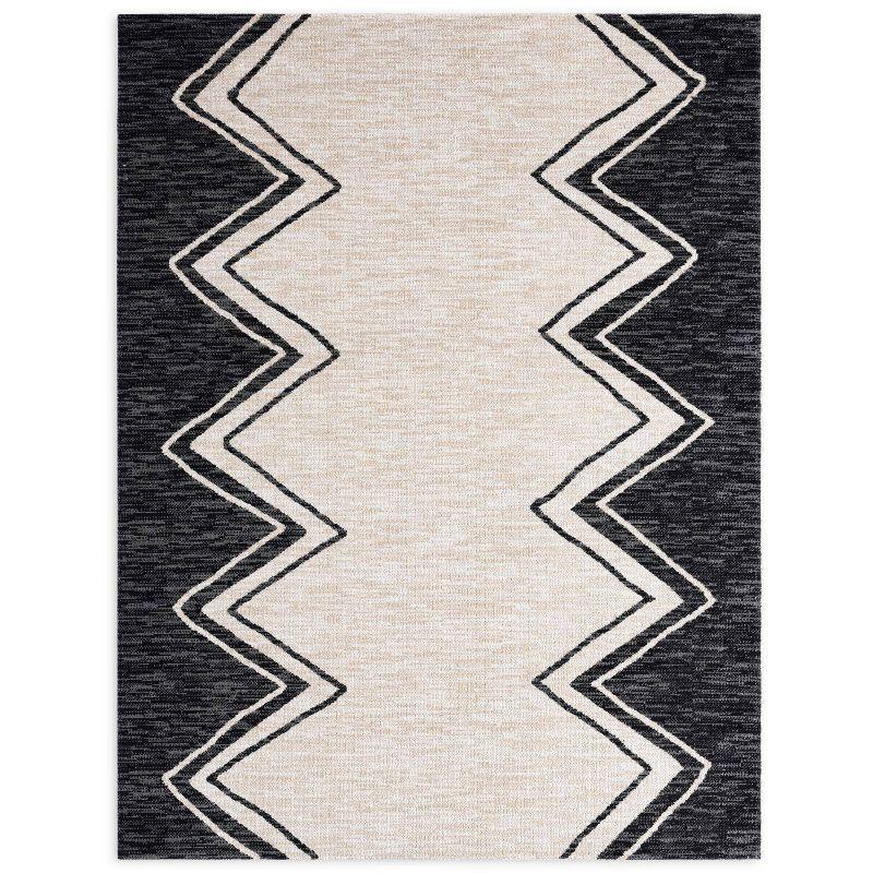 Nicole Miller New York Leon Patio Sofia Indoor/Outdoor Area Rug, Black/Ivory