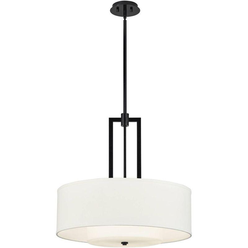 Possini Euro Design Sundry Semi Gloss Black Drum Pendant Chandelier 24" Wide Modern Double Shade 4-Light Fixture for Dining Room Foyer Kitchen Island